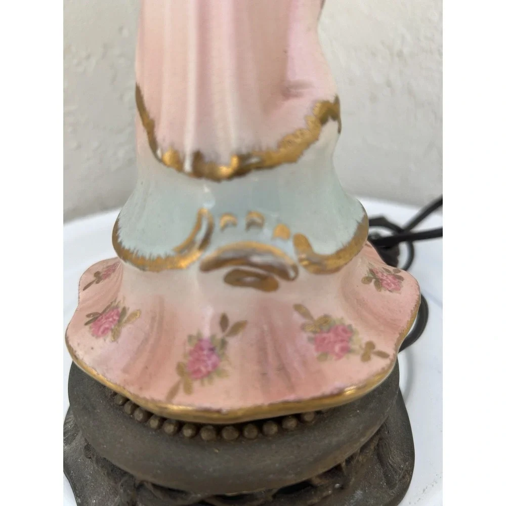 Automax Ny Mid Century cherub figure Porcelain Table Lamp Hand Painted